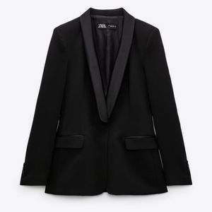 Satin Effect Lapel Tuxedo Jacket Size L